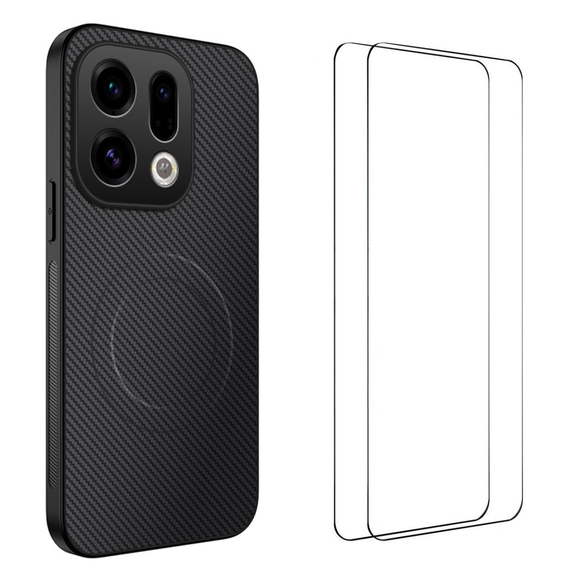 WANLONFENG Magnetiskt Skal För Oppo Find X9 5G TQ1-serien Kolfiberstruktur PC TPU mobilskal med 2 st. skärmfilmer
