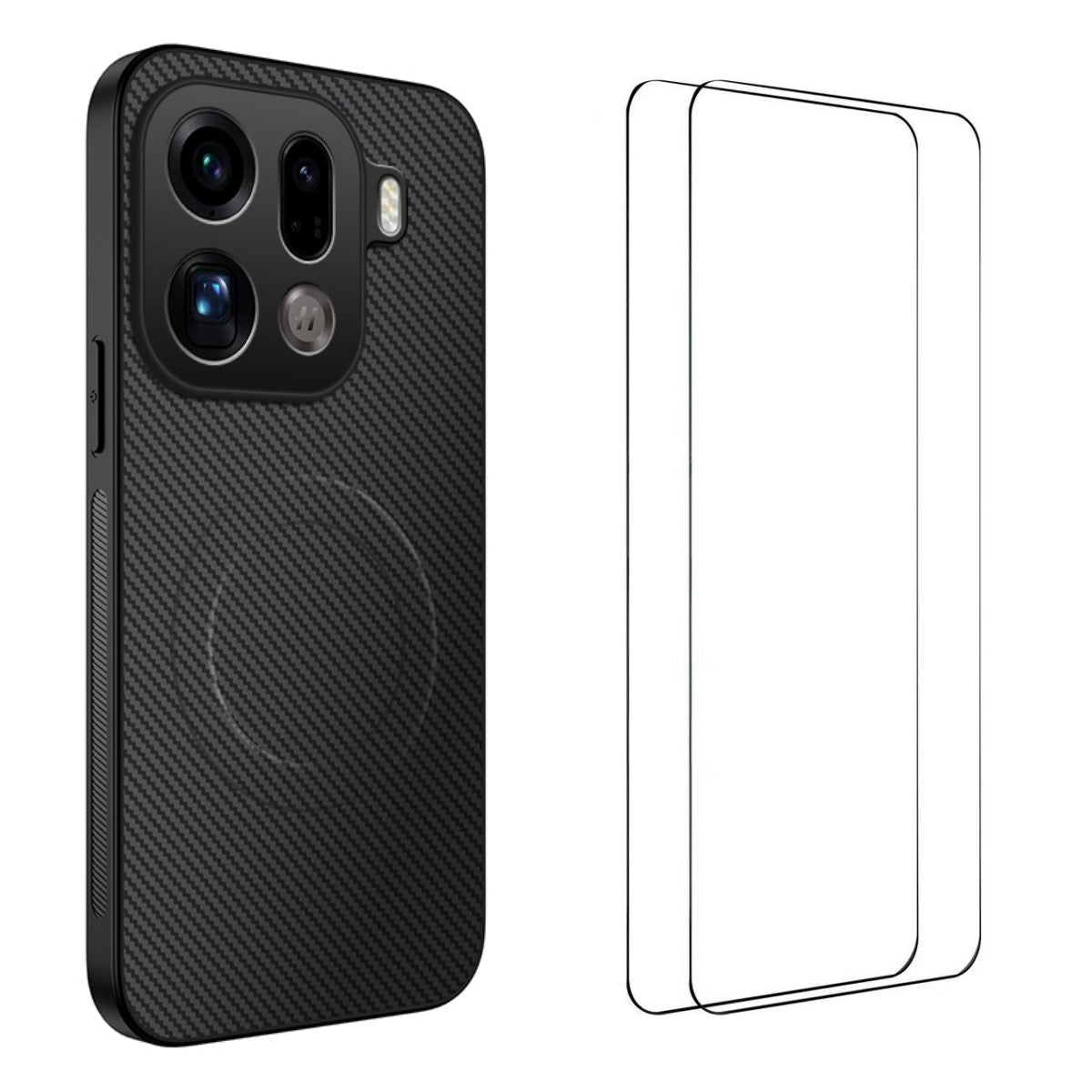 WANLONFENG Magnetiskt Skal För Oppo Find X9 Pro 5G TQ1-serien Kolfiberstruktur PC TPU mobilskal med 2 st. skärmfilmer