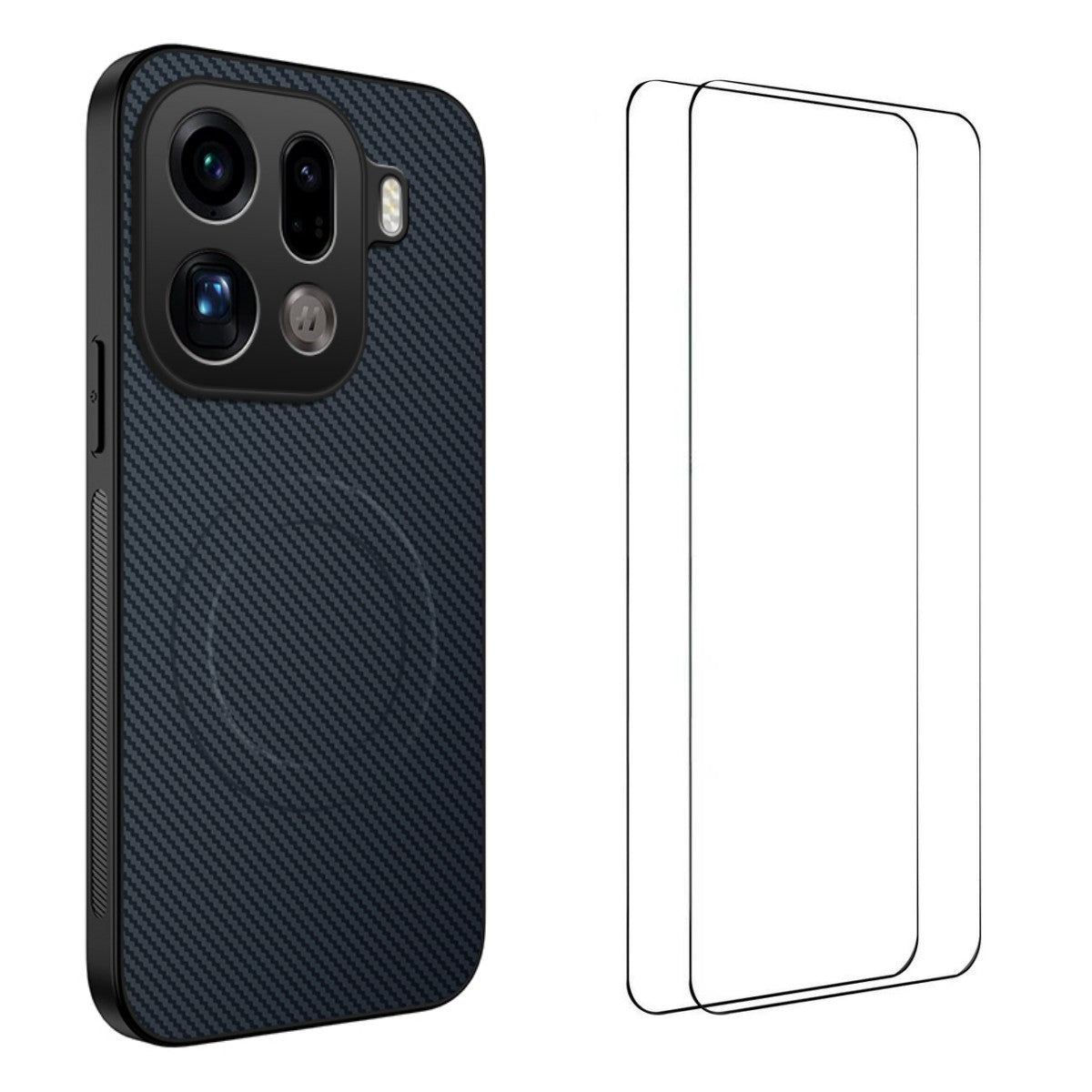 WANLONFENG Magnetiskt Skal För Oppo Find X9 Pro 5G TQ1-serien Kolfiberstruktur PC TPU mobilskal med 2 st. skärmfilmer