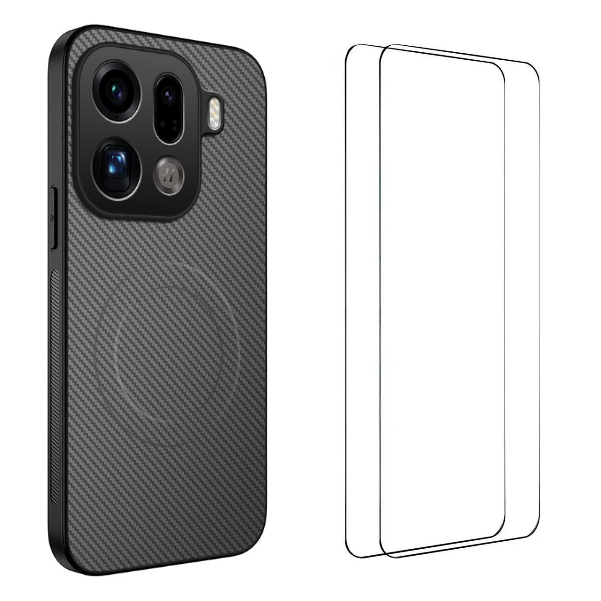 WANLONFENG Magnetiskt Skal För Oppo Find X9 Pro 5G TQ1-serien Kolfiberstruktur PC TPU mobilskal med 2 st. skärmfilmer