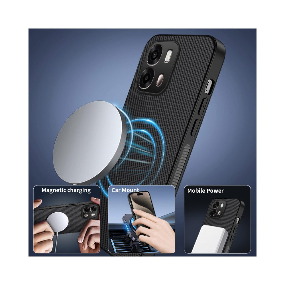WANLONFENG For Oppo A6x 4G / Oppo A6x 5G Magnetic Case  TQ Series Carbon Fiber Texture PC TPU Phone Cover