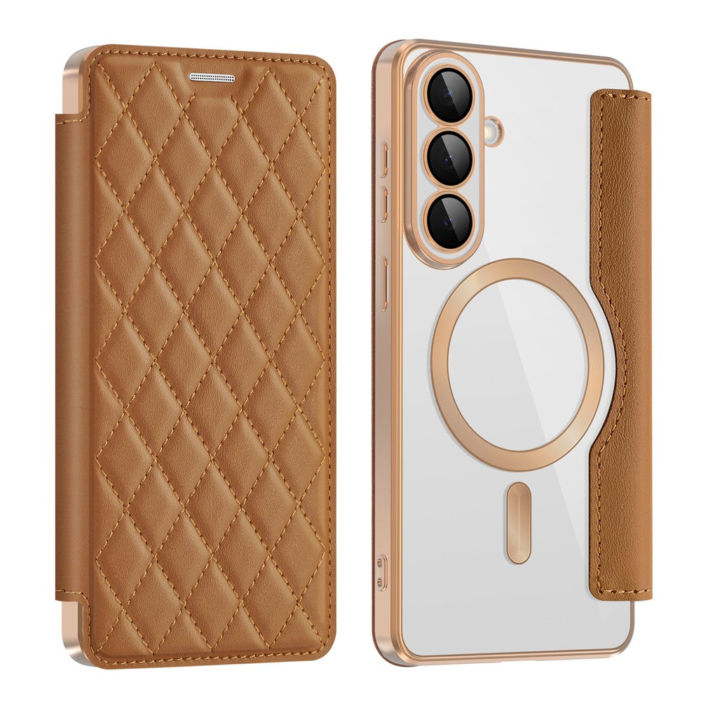 Samsung Galaxy S26+ Magnetiskt skal RFID-blockerande korthållare Rhombus PU-lädermobilskal med linsfilm