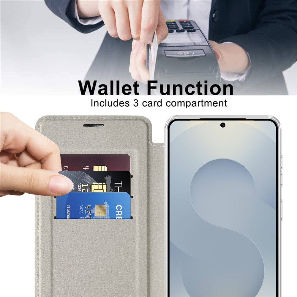 Samsung Galaxy S26+ magnetisk skal, RFID-blokerende kortholder, lædermobilcover med linsefilm
