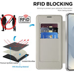 Samsung Galaxy S26+ magnetisk skal, RFID-blokerende kortholder, lædermobilcover med linsefilm