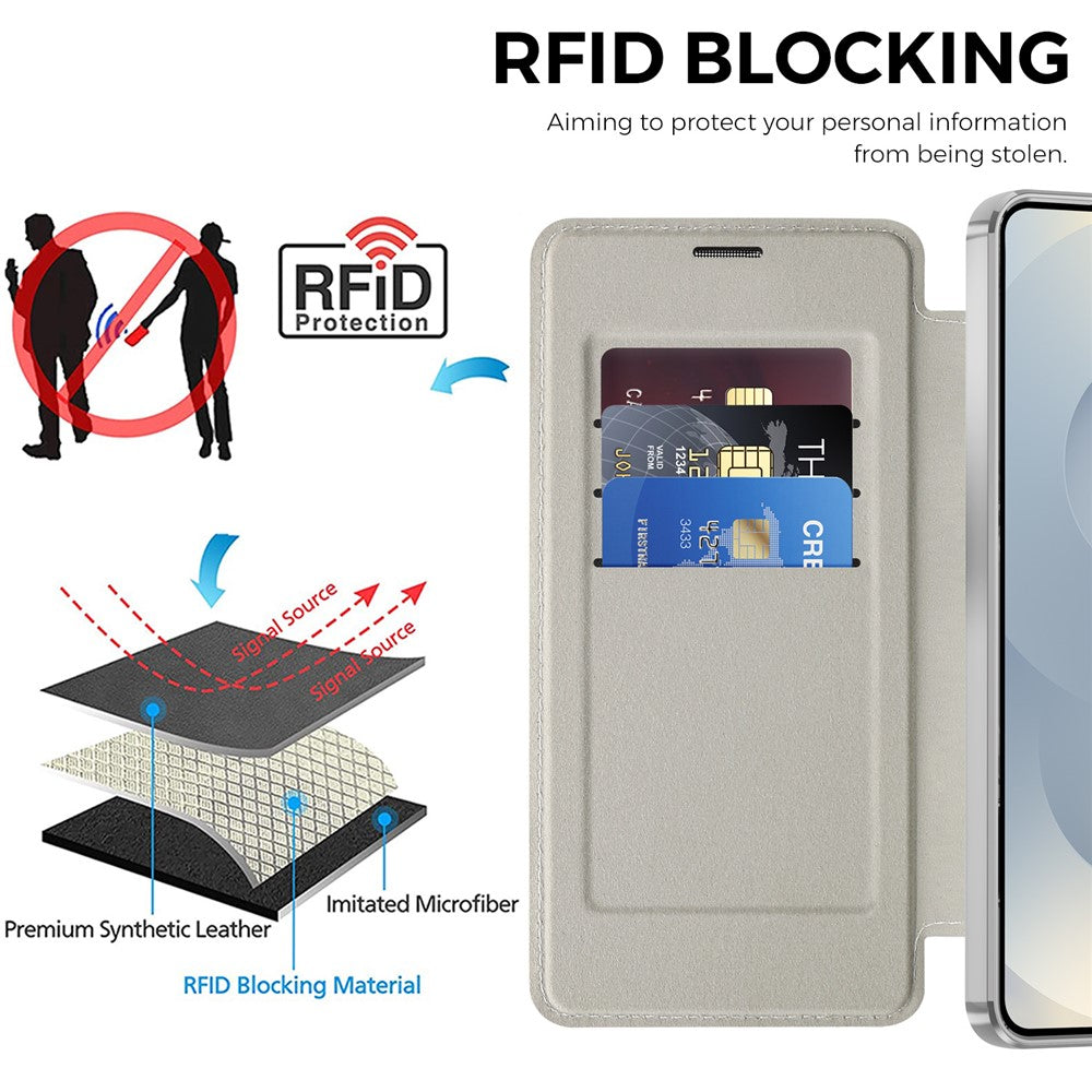 Samsung Galaxy S26+ magnetisk skal, RFID-blokerende kortholder, lædermobilcover med linsefilm