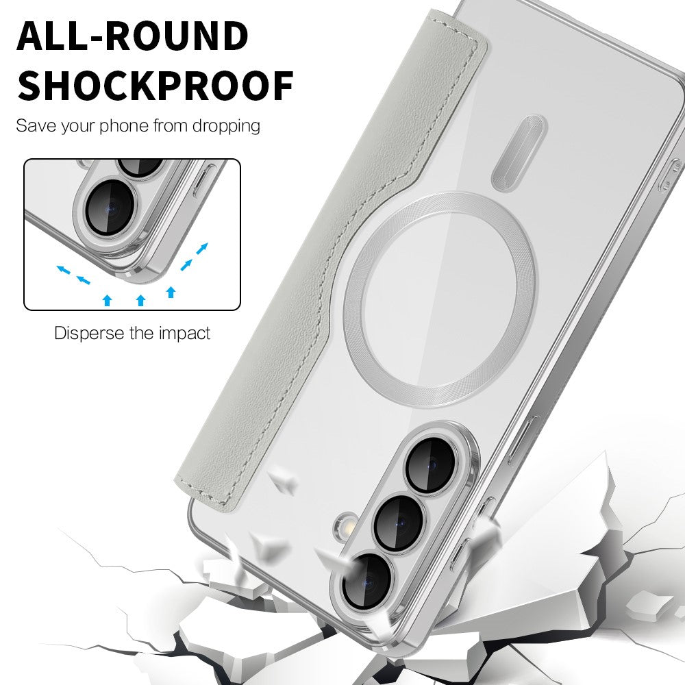 Samsung Galaxy S26+ magnetisk skal, RFID-blokerende kortholder, lædermobilcover med linsefilm