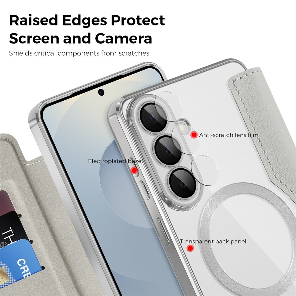 Samsung Galaxy S26+ magnetisk skal, RFID-blokerende kortholder, lædermobilcover med linsefilm