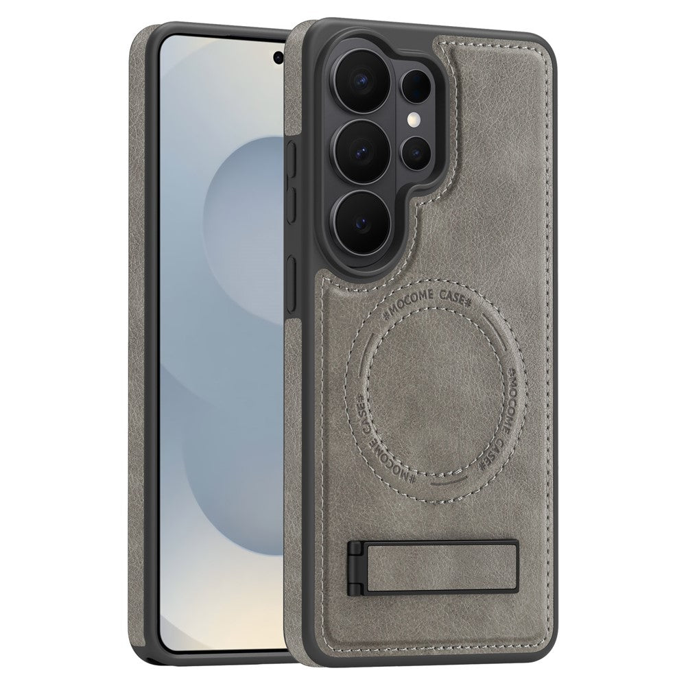 For Samsung Galaxy S26 Ultra Magnetic Case with Folded Kickstand PC Silicone Leather Phone Back Cover