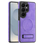 For Samsung Galaxy S26 Ultra Magnetic Case with Folded Kickstand PC Silicone Leather Phone Back Cover