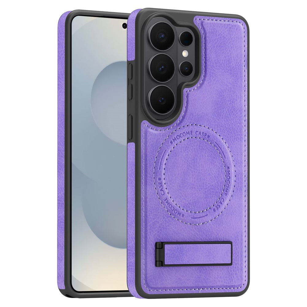 For Samsung Galaxy S26 Ultra Magnetic Case with Folded Kickstand PC Silicone Leather Phone Back Cover