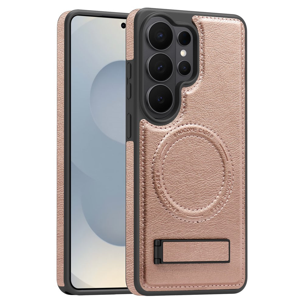 For Samsung Galaxy S26 Ultra Magnetic Case with Folded Kickstand PC Silicone Leather Phone Back Cover