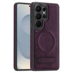 For Samsung Galaxy S26 Ultra Magnetic Case with Folded Kickstand PC Silicone Leather Phone Back Cover
