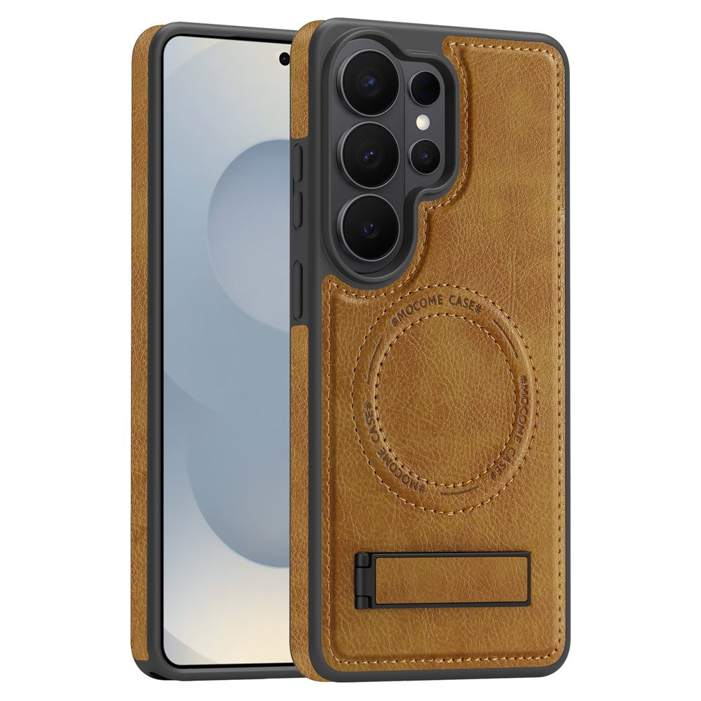 For Samsung Galaxy S26 Ultra Magnetic Case with Folded Kickstand PC Silicone Leather Phone Back Cover