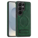 For Samsung Galaxy S26 Ultra Magnetic Case with Folded Kickstand PC Silicone Leather Phone Back Cover