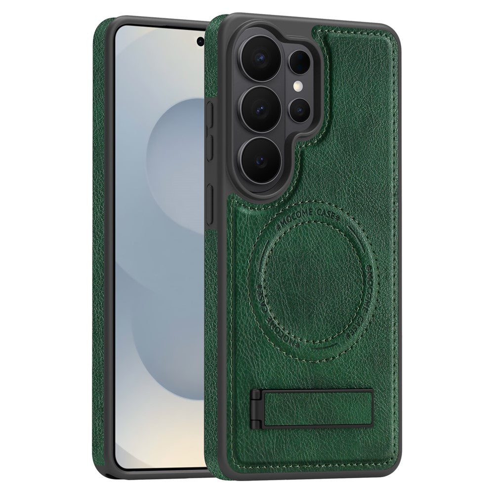 For Samsung Galaxy S26 Ultra Magnetic Case with Folded Kickstand PC Silicone Leather Phone Back Cover