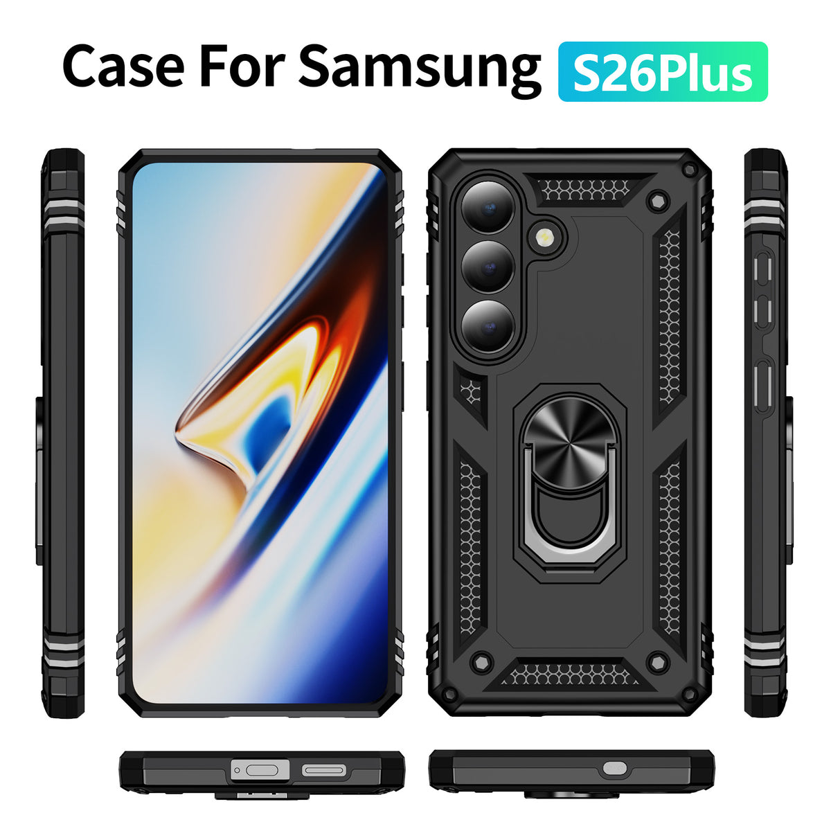 Samsung Galaxy S26+ skal PC + TPU mobilskal med stöd