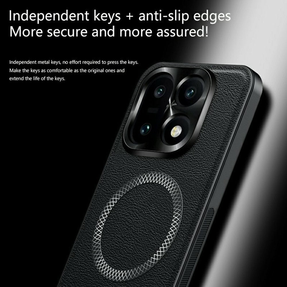 For OnePlus 15 5G Magnetic Case PU TPU PC Phone Back Cover with Metal Lens Frame