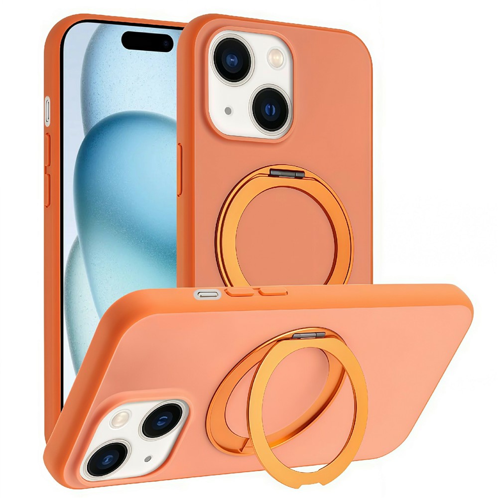 For iPhone 15 Magnetic Case Rotary Kickstand Skin Touch PC + TPU Phone Cover Support Wireless Charging