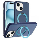 For iPhone 15 Magnetic Case Rotary Kickstand Skin Touch PC + TPU Phone Cover Support Wireless Charging