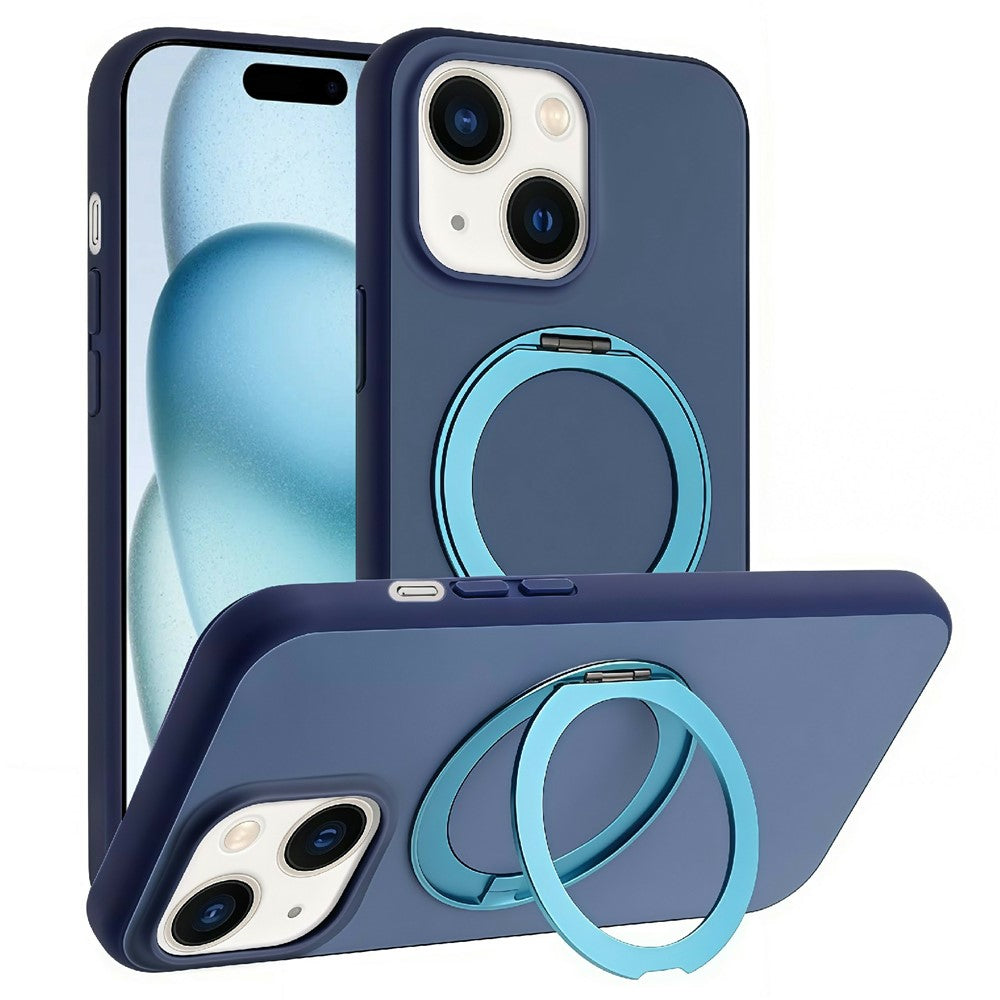 For iPhone 15 Magnetic Case Rotary Kickstand Skin Touch PC + TPU Phone Cover Support Wireless Charging