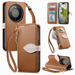 Stand Case for Honor Magic8 Lite 5G / X9d 5G / X70 5G Leaf Shape Magnetic Clasp Leather Phone Cover with Hand Strap