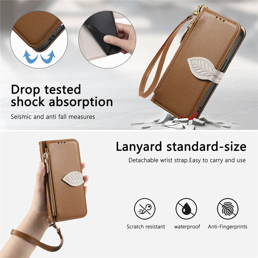 Stand Case for Honor Magic8 Lite 5G / X9d 5G / X70 5G Leaf Shape Magnetic Clasp Leather Phone Cover with Hand Strap