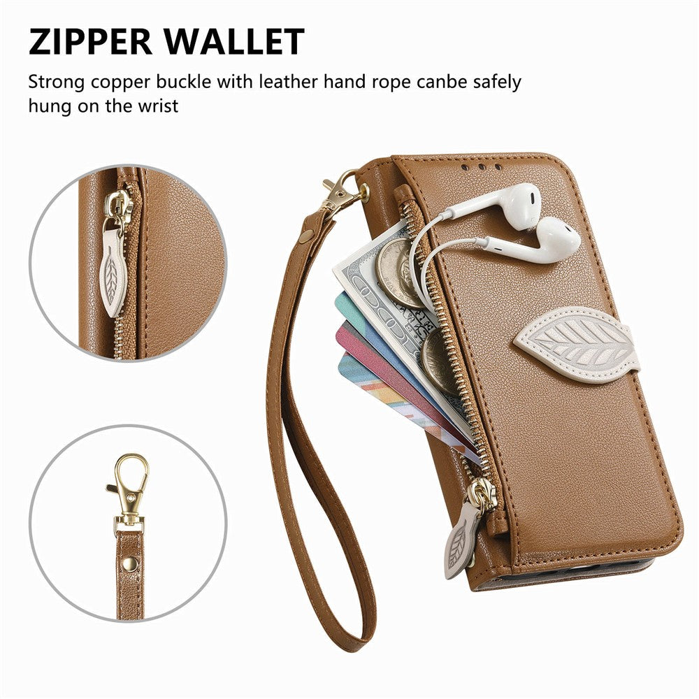 Stand Case for Honor Magic8 Lite 5G / X9d 5G / X70 5G Leaf Shape Magnetic Clasp Leather Phone Cover with Hand Strap