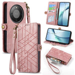 For Honor Magic8 Lite 5G / X9d 5G / X70 5G Case Zipper Wallet Geometry Lines Leather Phone Cover with Strap