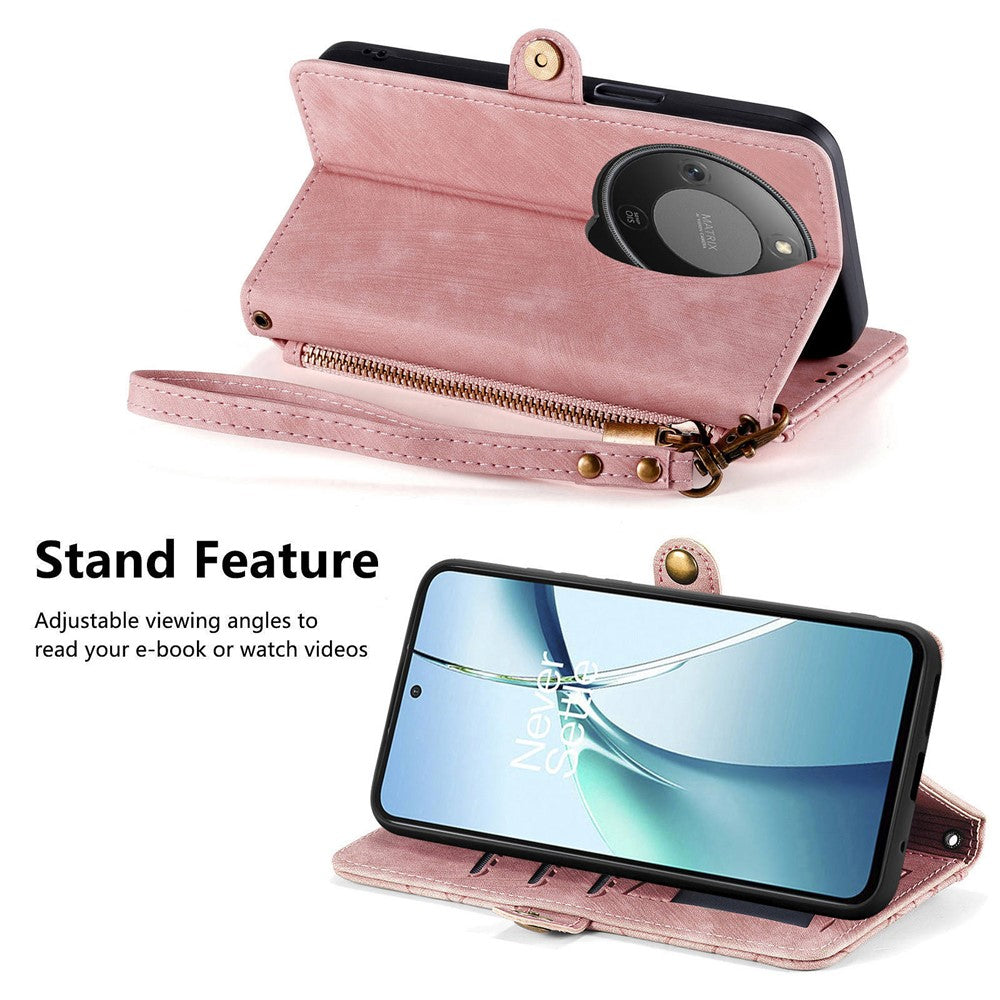 For Honor Magic8 Lite 5G / X9d 5G / X70 5G Case Zipper Wallet Geometry Lines Leather Phone Cover with Strap