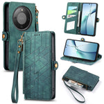 For Honor Magic8 Lite 5G / X9d 5G / X70 5G Case Zipper Wallet Geometry Lines Leather Phone Cover with Strap