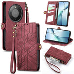 For Honor Magic8 Lite 5G / X9d 5G / X70 5G Case Zipper Wallet Geometry Lines Leather Phone Cover with Strap