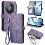 For Honor Magic8 Lite 5G / X9d 5G / X70 5G Case Zipper Wallet Geometry Lines Leather Phone Cover with Strap