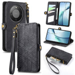 For Honor Magic8 Lite 5G / X9d 5G / X70 5G Case Zipper Wallet Geometry Lines Leather Phone Cover with Strap