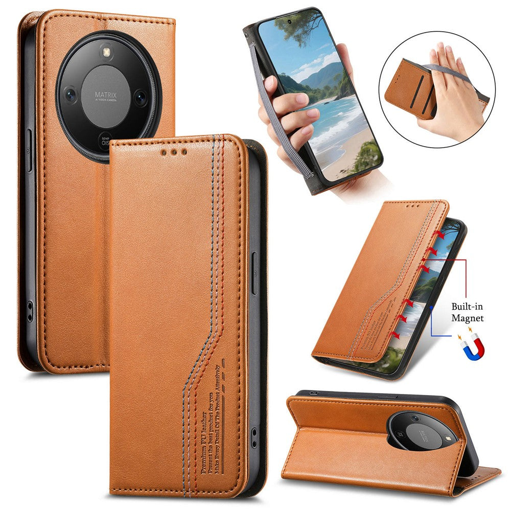 For Honor Magic8 Lite 5G / X9d 5G / X70 5G Case Wallet Tri-Color Stitching Leather Phone Cover with Elastic Wristband