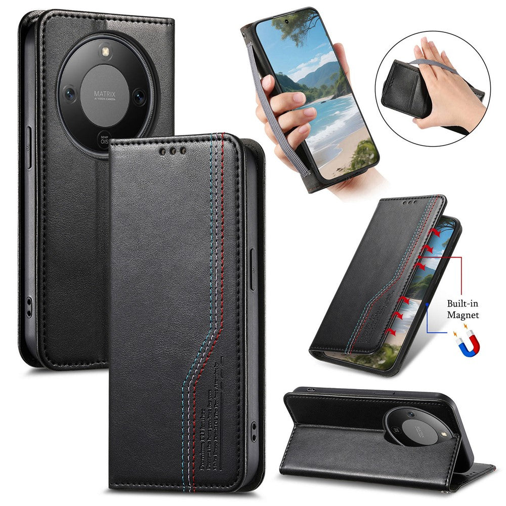 For Honor Magic8 Lite 5G / X9d 5G / X70 5G Case Wallet Tri-Color Stitching Leather Phone Cover with Elastic Wristband