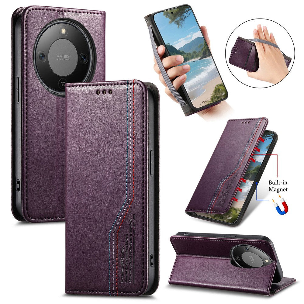 For Honor Magic8 Lite 5G / X9d 5G / X70 5G Case Wallet Tri-Color Stitching Leather Phone Cover with Elastic Wristband