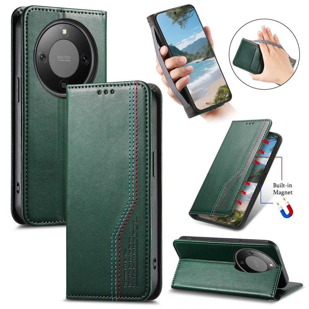For Honor Magic8 Lite 5G / X9d 5G / X70 5G Case Wallet Tri-Color Stitching Leather Phone Cover with Elastic Wristband