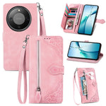 For Honor Magic8 Lite 5G / X9d 5G / X70 5G Zipper Wallet Case with Strap Flower Imprint PU Leather Phone Cover