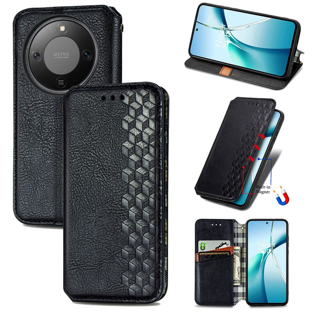For Honor Magic8 Lite 5G / X9d 5G / X70 5G Case Rhombus Imprint PU Leather Wallet Phone Cover