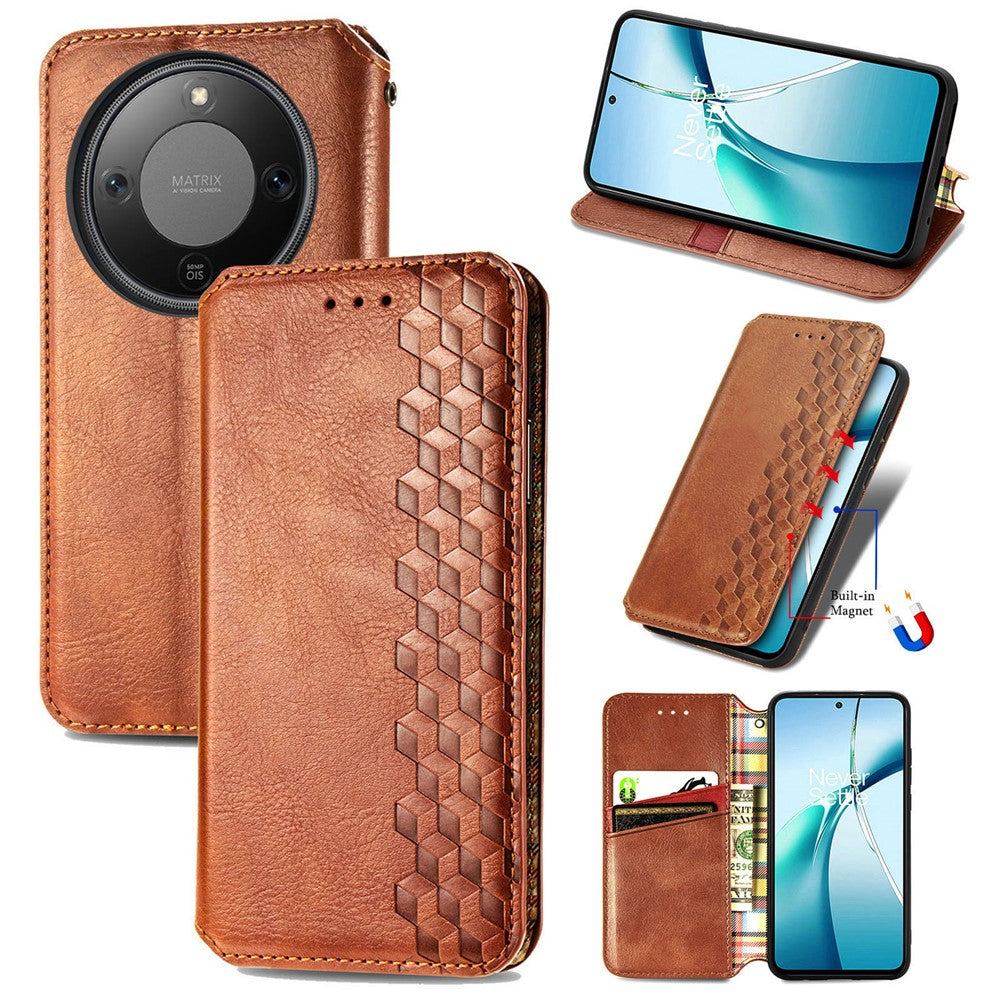 For Honor Magic8 Lite 5G / X9d 5G / X70 5G Case Rhombus Imprint PU Leather Wallet Phone Cover