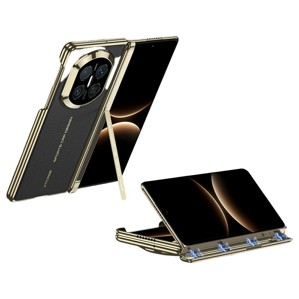GKK Magnetiskt Skal För Huawei Mate X7 Med Dubbelt Centralaxel Gångjärnsskydd Litchitextur PU TPU PC Stativ mobilskal