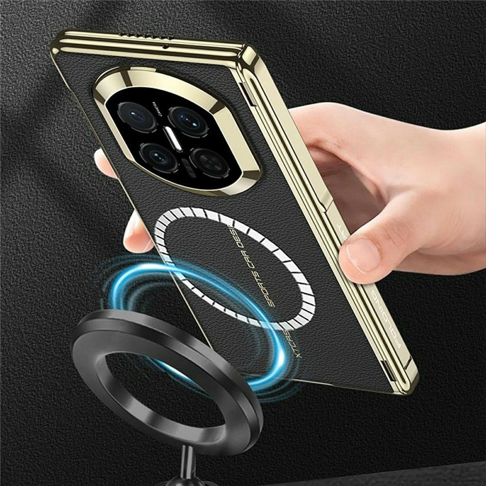 GKK Magnetiskt Skal För Huawei Mate X7 Med Dubbelt Centralaxel Gångjärnsskydd Litchitextur PU TPU PC Stativ mobilskal