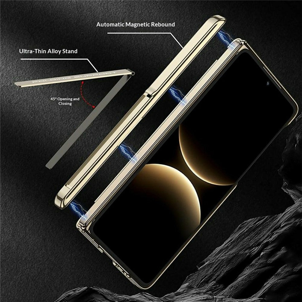 GKK Magnetiskt Skal För Huawei Mate X7 Med Dubbelt Centralaxel Gångjärnsskydd Litchitextur PU TPU PC Stativ mobilskal
