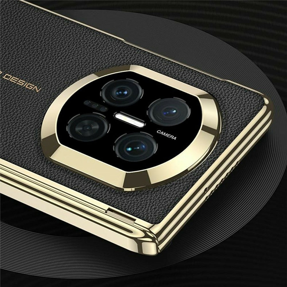 GKK Magnetiskt Skal För Huawei Mate X7 Med Dubbelt Centralaxel Gångjärnsskydd Litchitextur PU TPU PC Stativ mobilskal