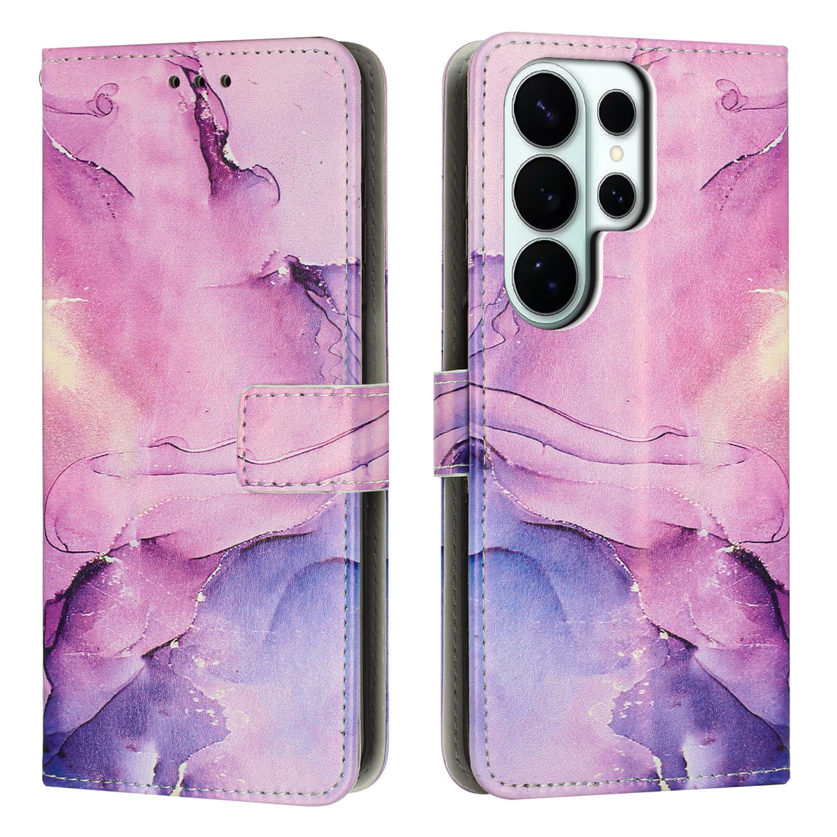Samsung Galaxy S26 Ultra Stativskal Marmor Mönster PU Läder Plånboksfodral