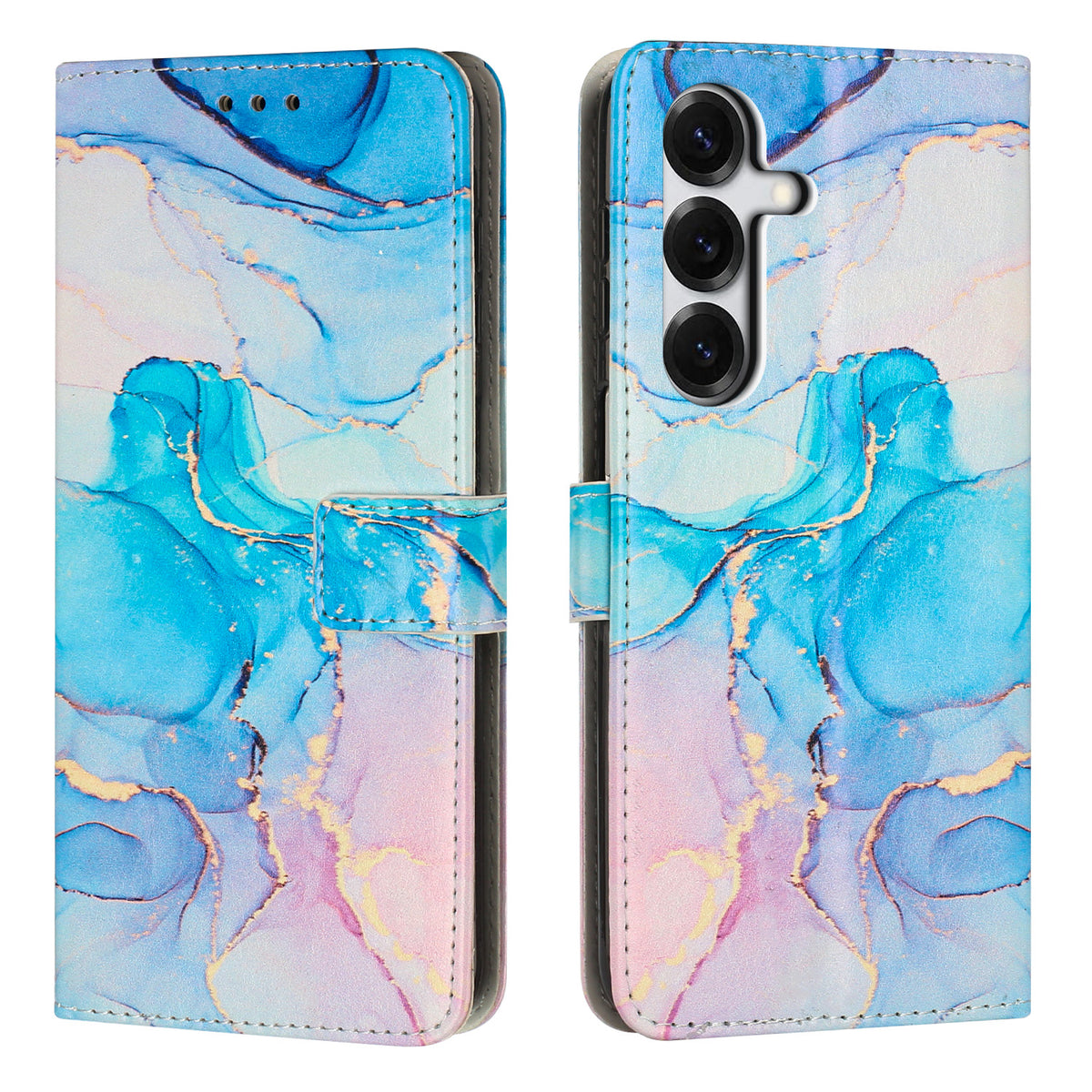 Samsung Galaxy S26+ Stativskal Marmor Mönster PU Läder Plånboksfodral