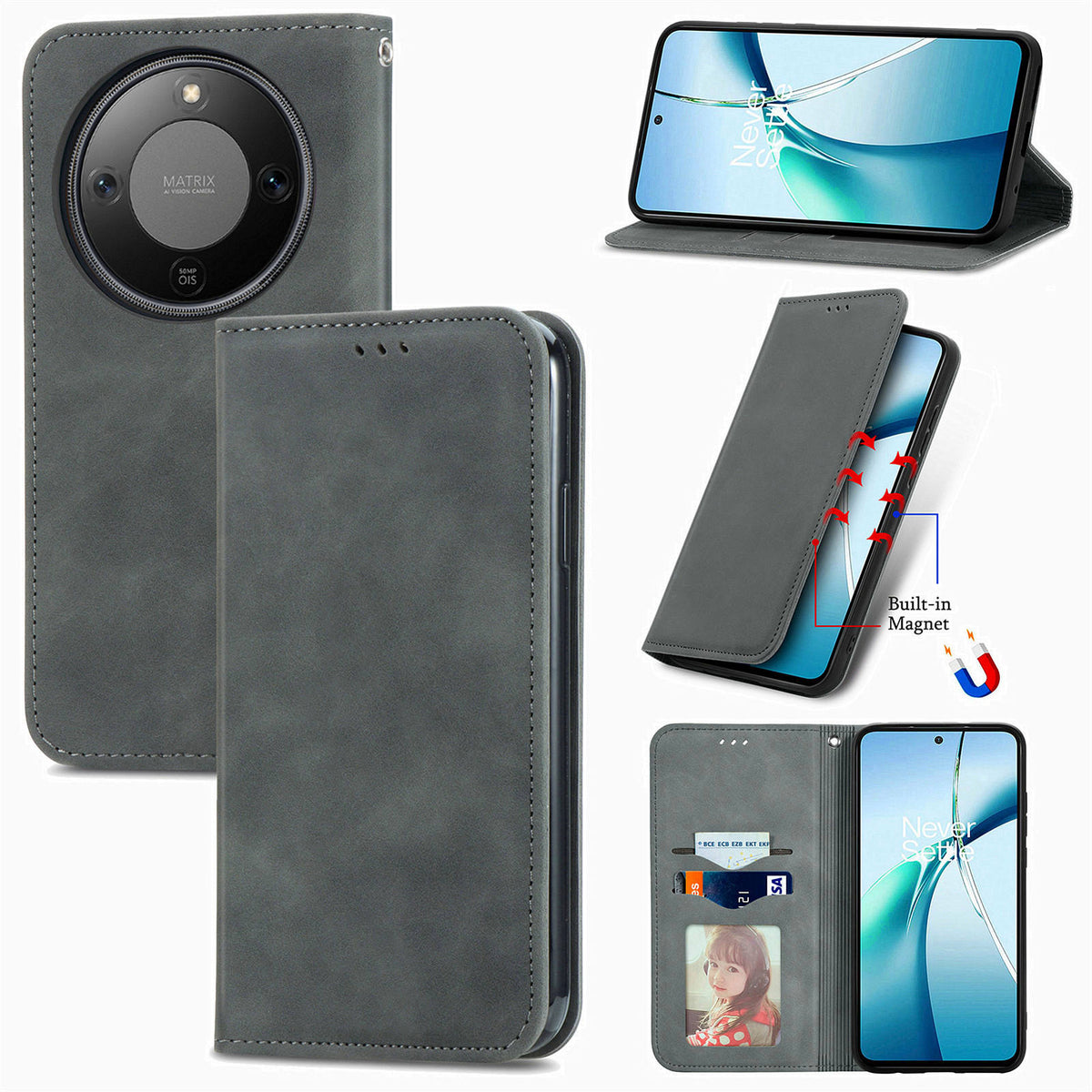 For Honor X9d 5G / Honor X70 5G / Honor Magic8 Lite 5G Leather Case with Card Holder Magnetic Absorption Phone Cover