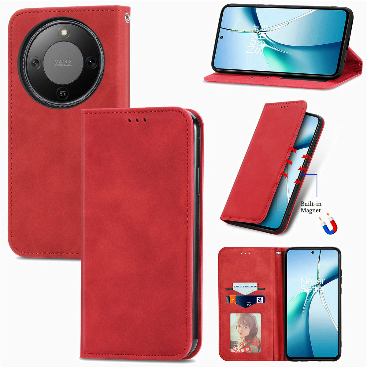 For Honor X9d 5G / Honor X70 5G / Honor Magic8 Lite 5G Leather Case with Card Holder Magnetic Absorption Phone Cover