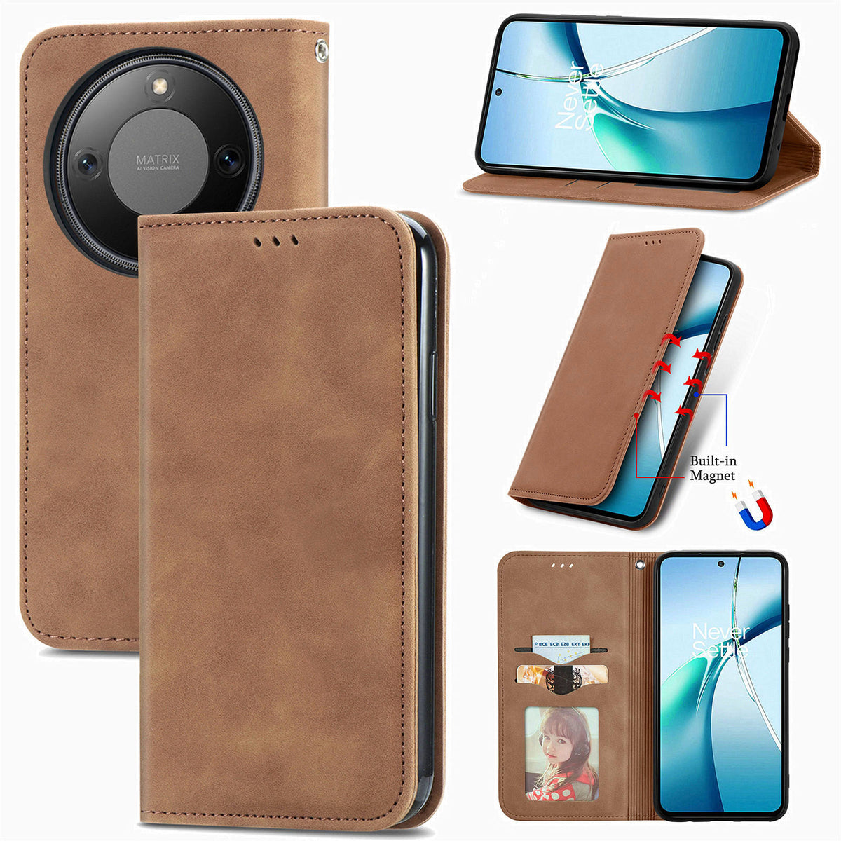 For Honor X9d 5G / Honor X70 5G / Honor Magic8 Lite 5G Leather Case with Card Holder Magnetic Absorption Phone Cover