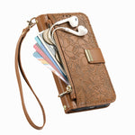 For Honor X70 5G / Honor X9d 5G / Honor Magic8 Lite 5G Case Floral Leaf Pattern Multi Card Slots Zipper Leather Phone Cover with Wrist Strap
